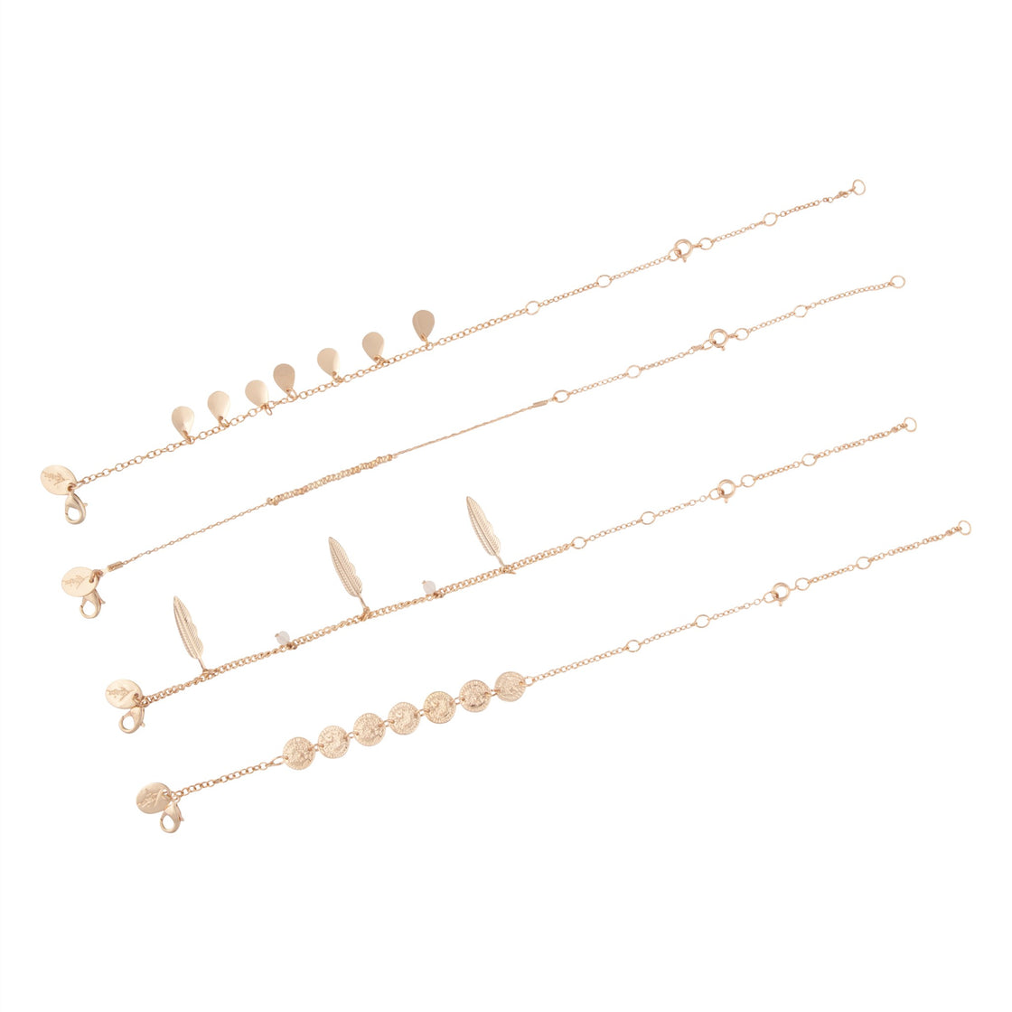 Gold Pendant & Leaf Bracelet & Anklet 4-Pack Set