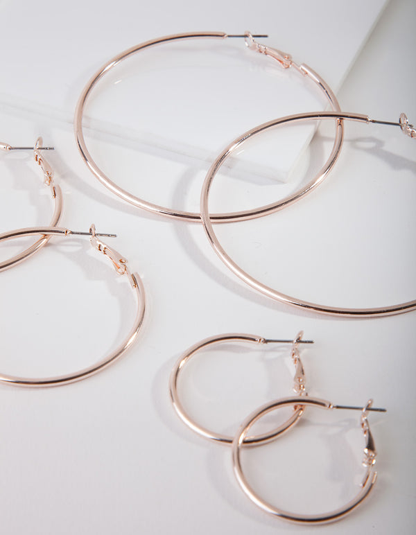 Rose Gold Polished Hoop Earring Pack