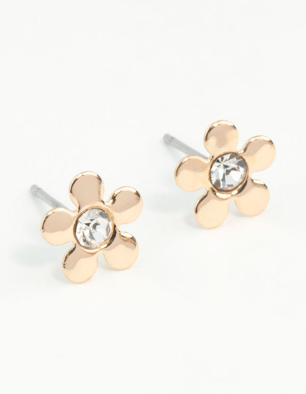 Gold Mini 70s Dia Flower Stud Earrings