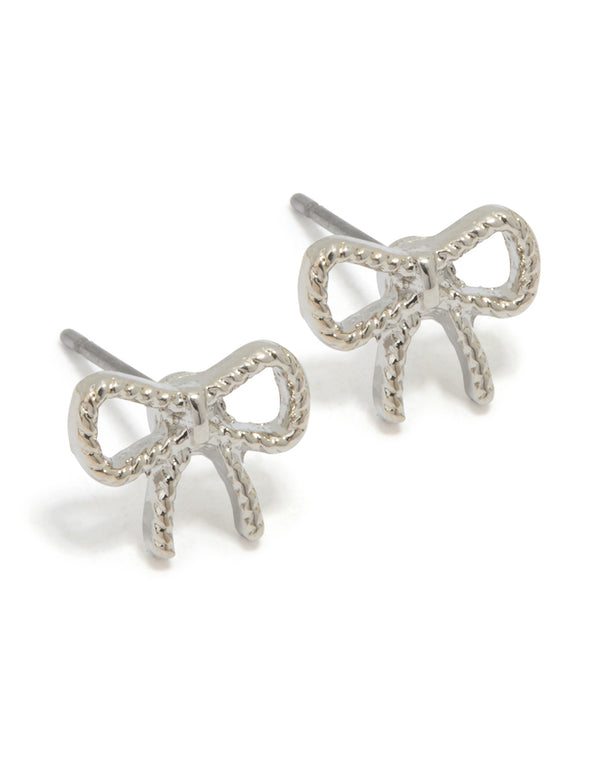 Silver Mini Twisted Bow Stud Earrings