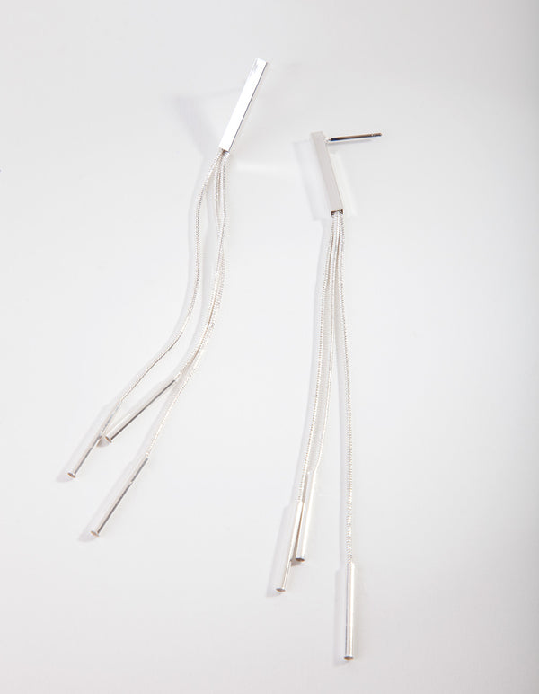 Silver Snake Chain Bar Drop Earrings