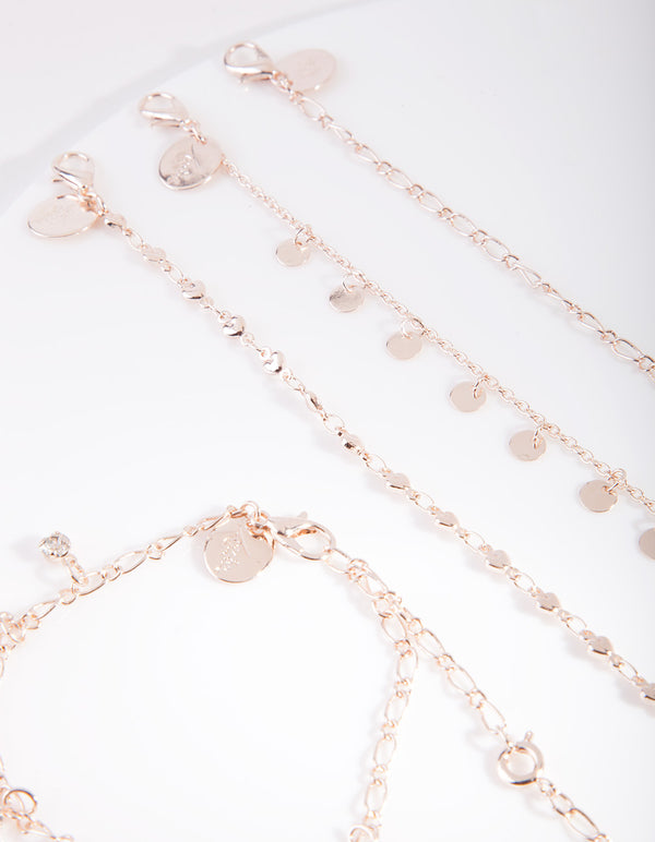 Rose Gold Disc Bracelet Anklet 4-Pack