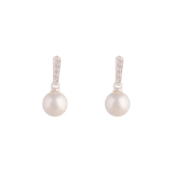 Sterling Silver Diamante Drop Pearl Earrings