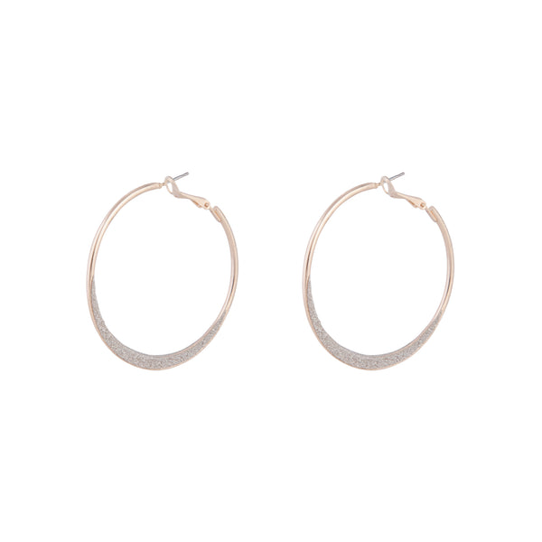 Rose Gold Flat Edge Glitter Hoop Earrings