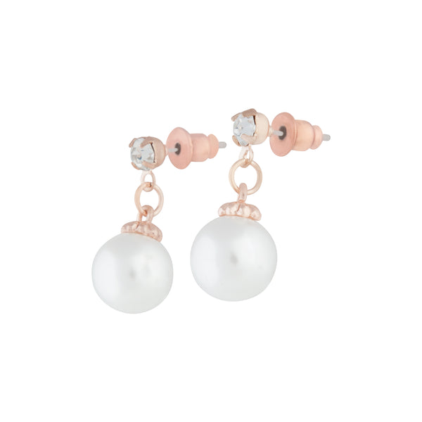 Rose Gold Diamante Pearl Small Drop Earrings