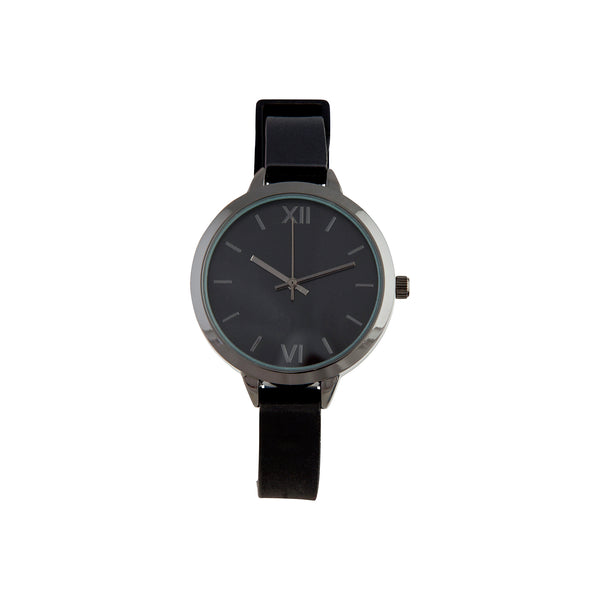 Black Skinny Faux Leather Strap Watch