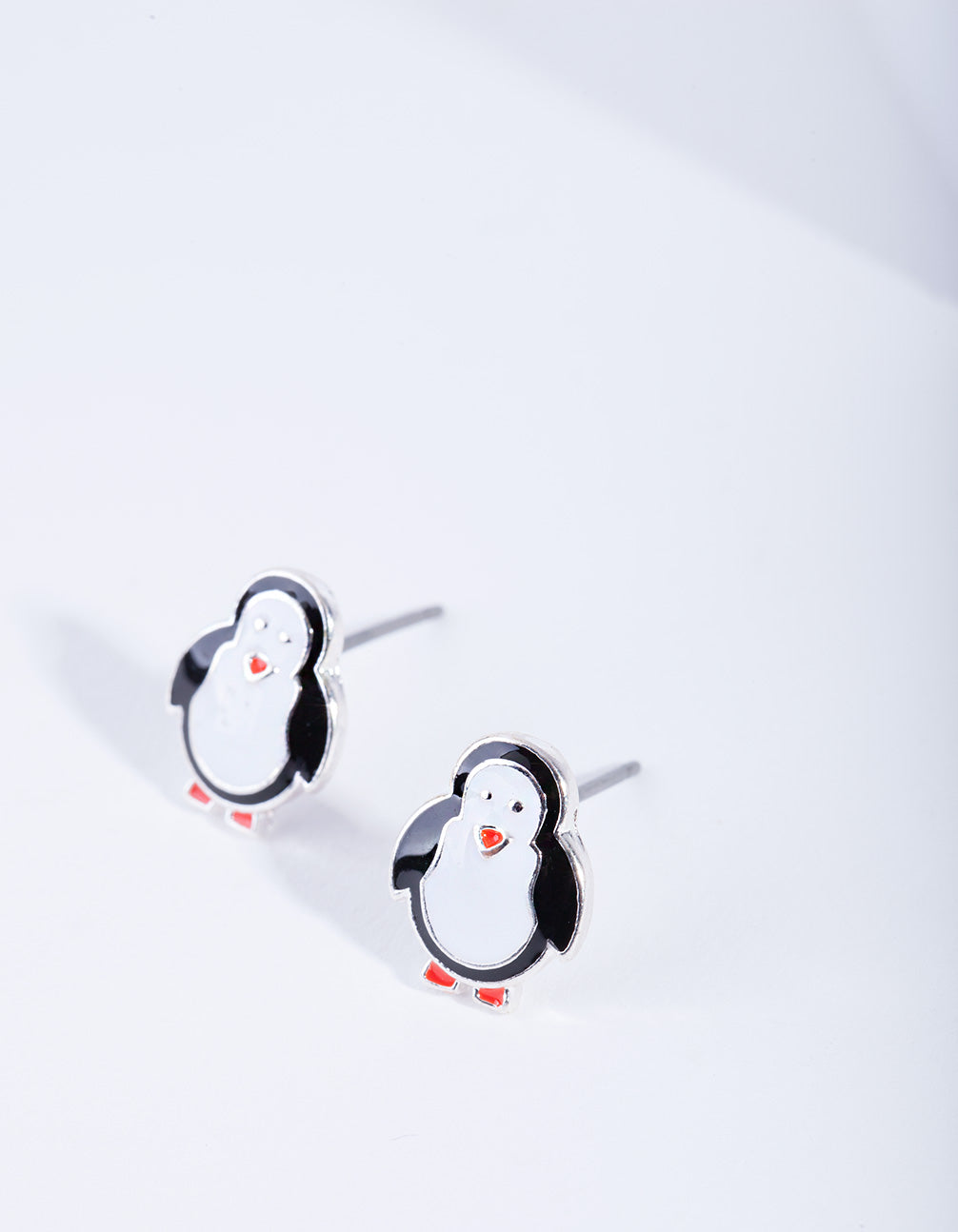 Silver Black & White Penguin Stud Earrings