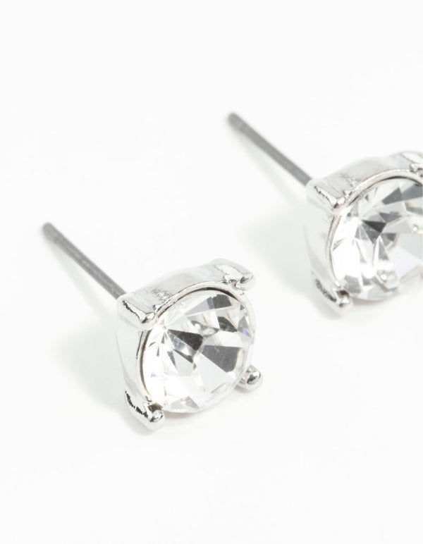 Silver 2 Carat Glass Stud Earrings