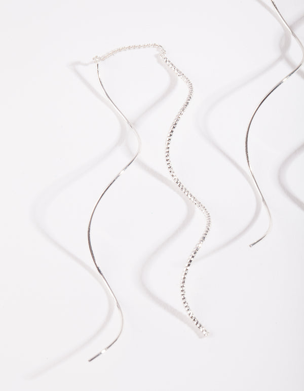 Silver Double Wave Thread Through Earrings