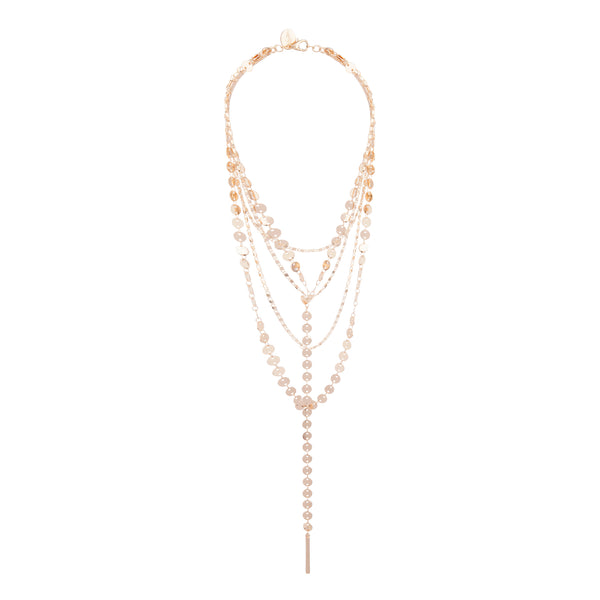 Gold Disc Chain Layered Lariat Necklace