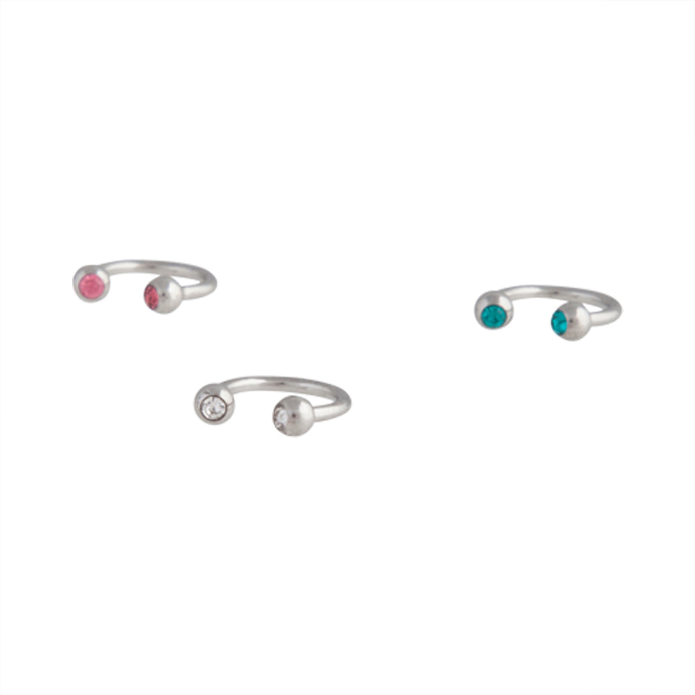 Surgical Steel Multi Jewel Curved Bar Earring Pack