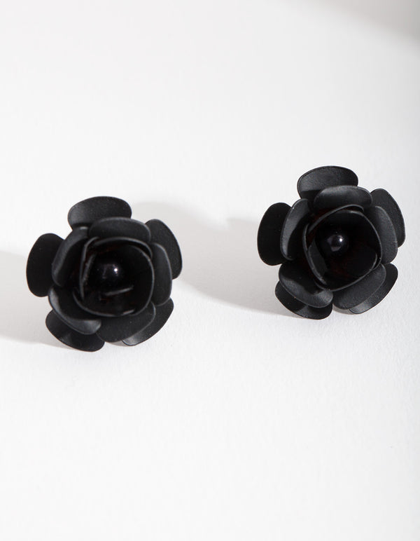 Black Rose Stud Earrings