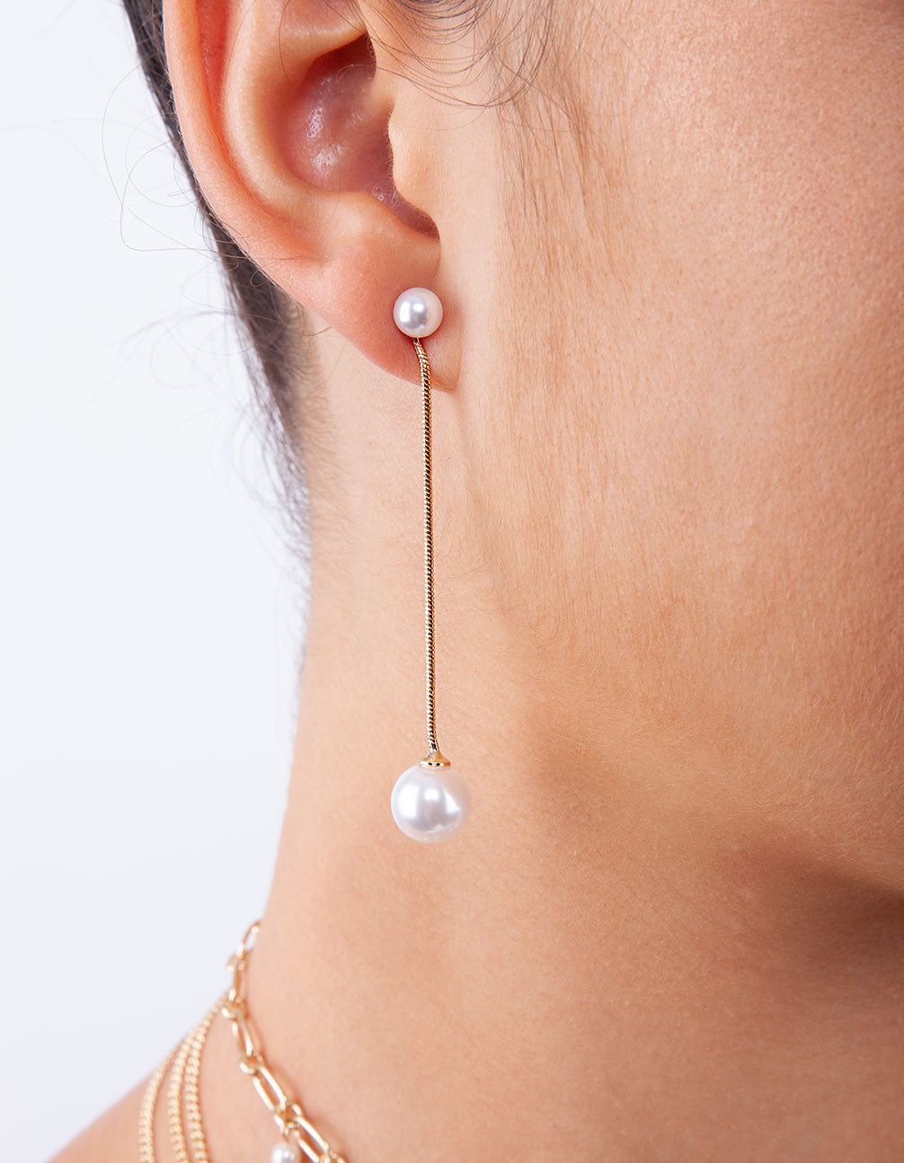 Gold Snake Pearl Chain Earrings