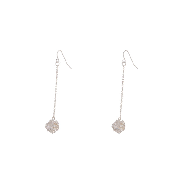 Silver Wire Wrap Ball Drop Earrings