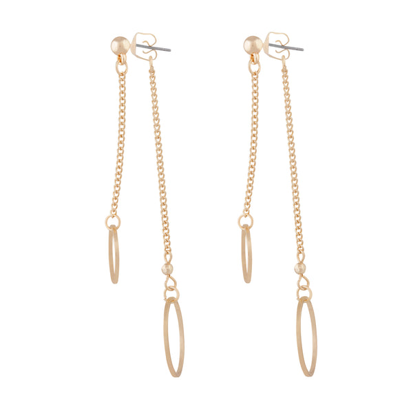 Gold Double Chain & Circle Drop Sandwich Earrings
