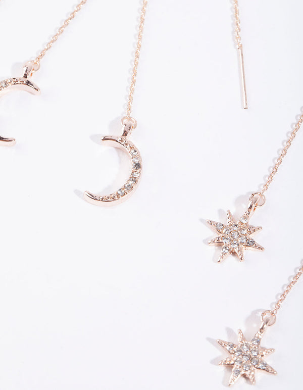 Rose Gold Star Moon Chain Earrings