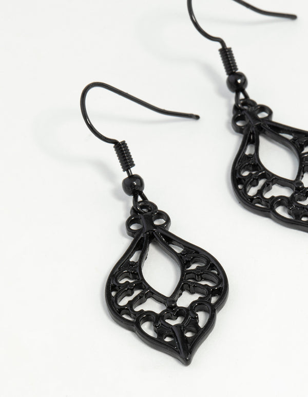 Black Cutout Bohemian Drop Earrings