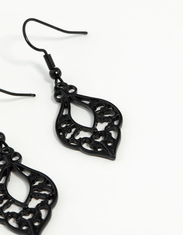 Black Cutout Bohemian Drop Earrings