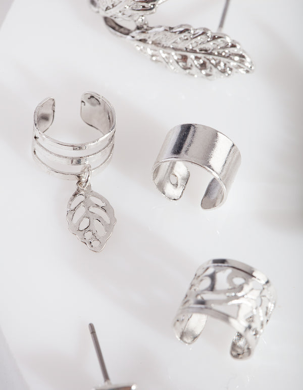 Silver Leaf Wrap Ear Stack