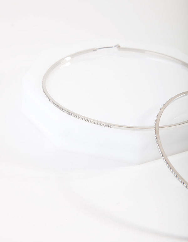 Rhodium Fine Crystal 8cm Hoop Earrings