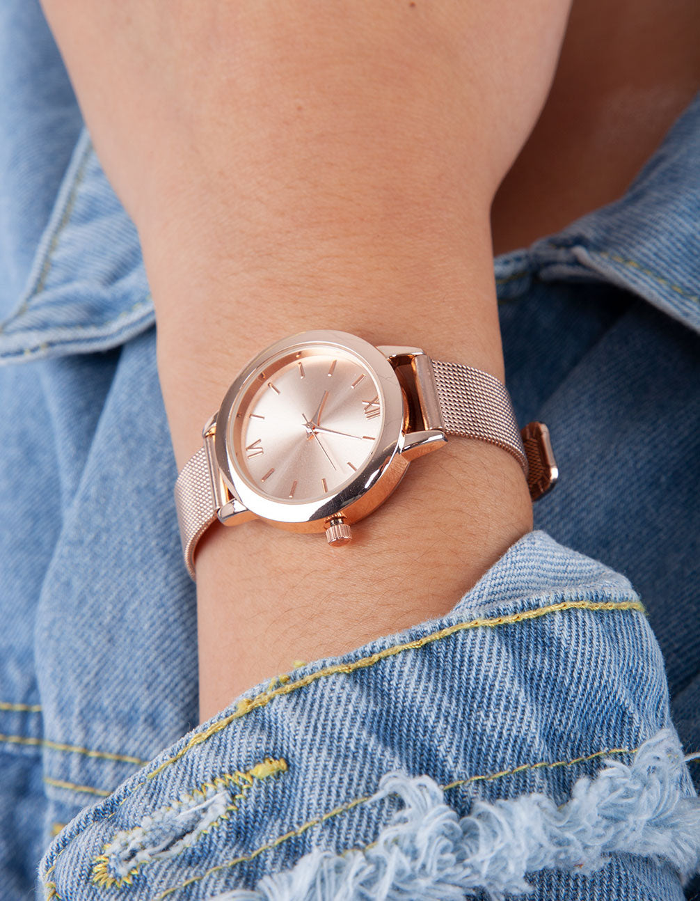 Rose Gold Skinny Mesh Watch