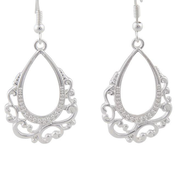 Silver Ornate Teardrop Earrings