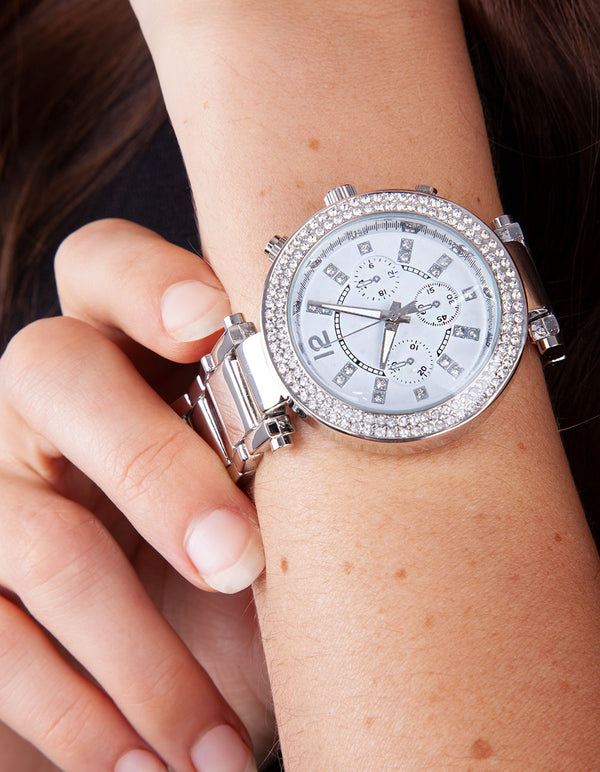 Silver Diamante Glam Watch