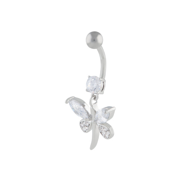 Surgical Steel Cubic Zirconia Butterfly Belly Bar