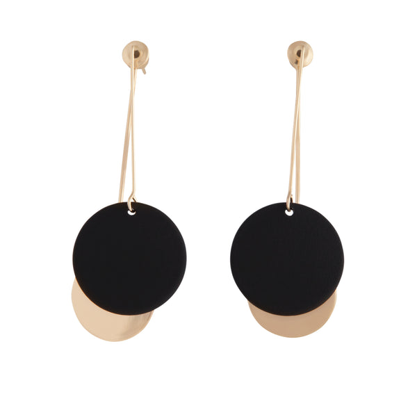 Black & Gold Coated Disc Sandwich Earrings