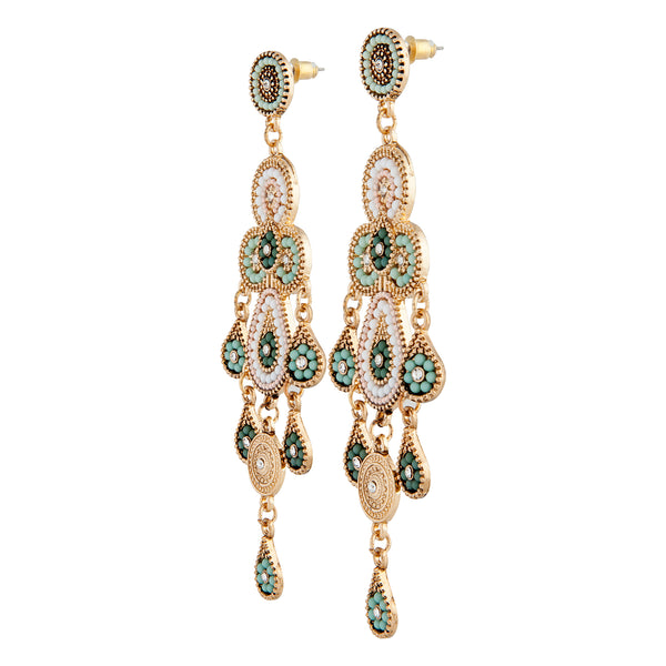 Mint and White Seed bead Drop Earrings