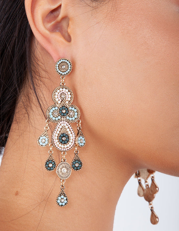 Mint and White Seed bead Drop Earrings