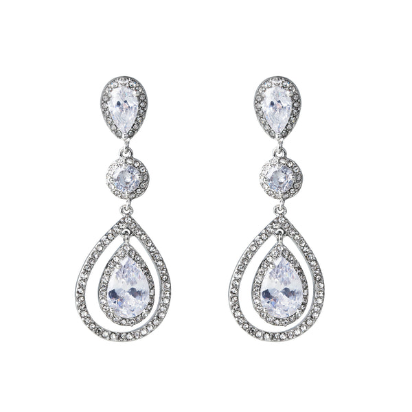 Silver Diamond Simulant Graduated Crystal Teardrop Earrings