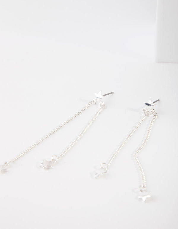 Silver Star Long Earrings