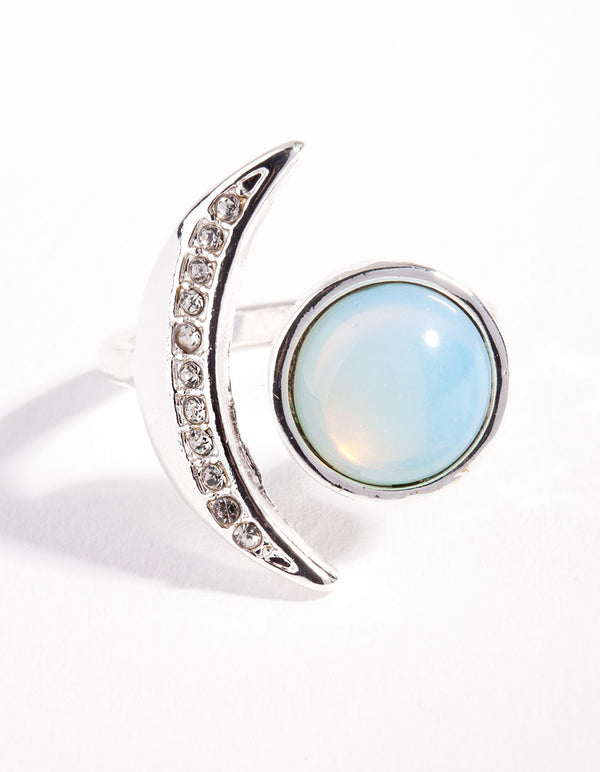 Silver Crescent Moon Stone Ring