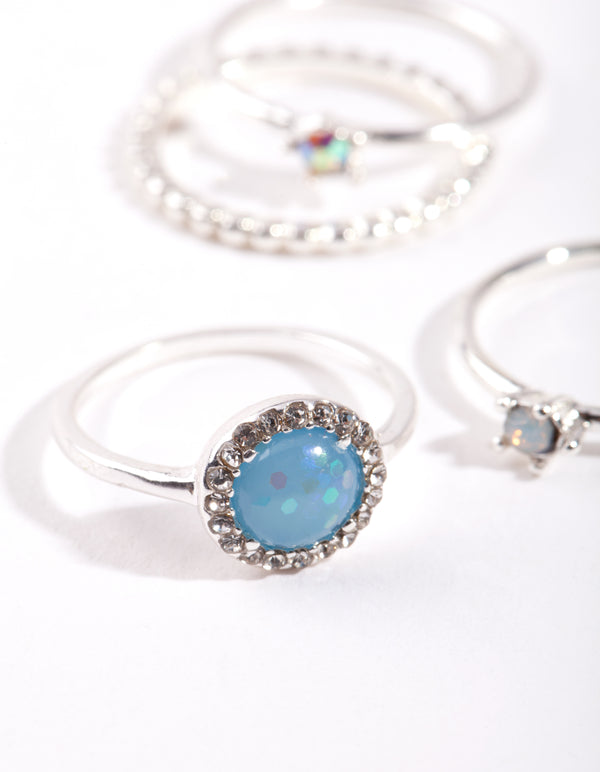 Silver Blue Stone Ring Stack