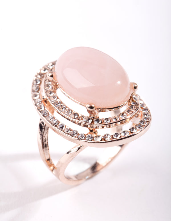 Rose Gold Pink Stone Diamante Ring