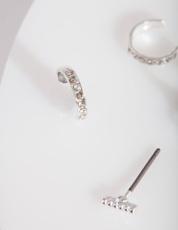 Silver Mini Textured Ear Stack