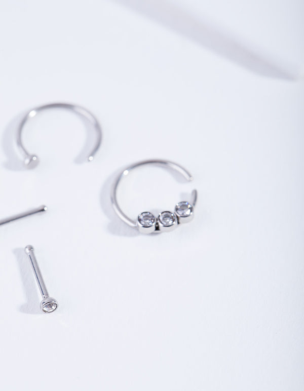 Surgical Steel Diamante Nose Ring 4-Pack