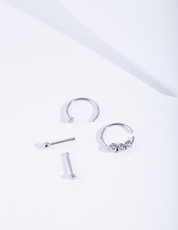 Surgical Steel Diamante Nose Ring 4-Pack