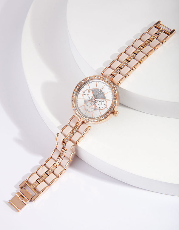 Rose Gold Pink Coated Link Watch