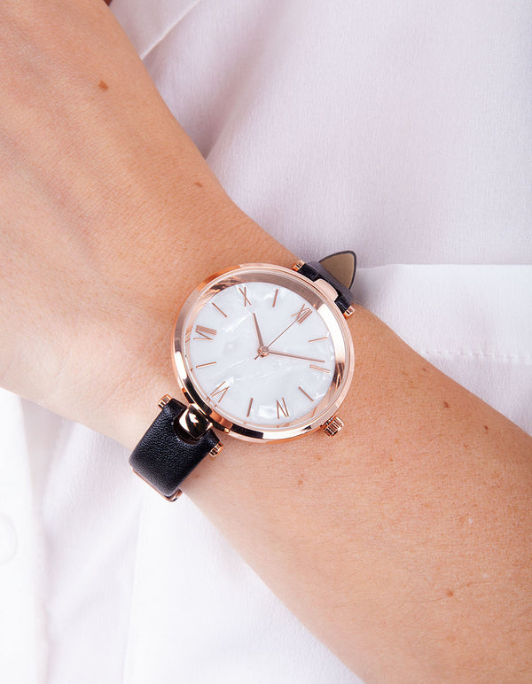Black Rose Gold Marble Face Watch