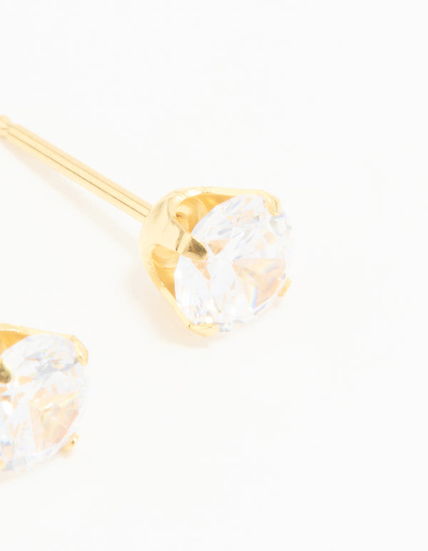 24KT Gold Plated Surgical Stainless Steel 5MM Cubic Zirconia Piercing Stud