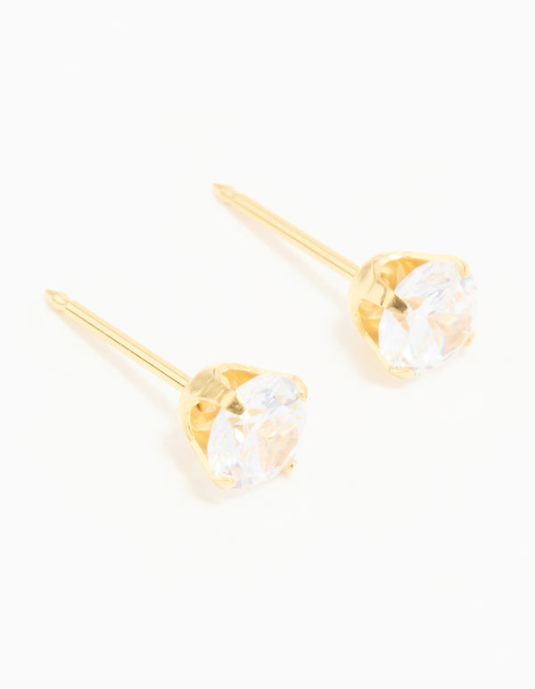 24KT Gold Plated Surgical Stainless Steel 5MM Cubic Zirconia Piercing Stud