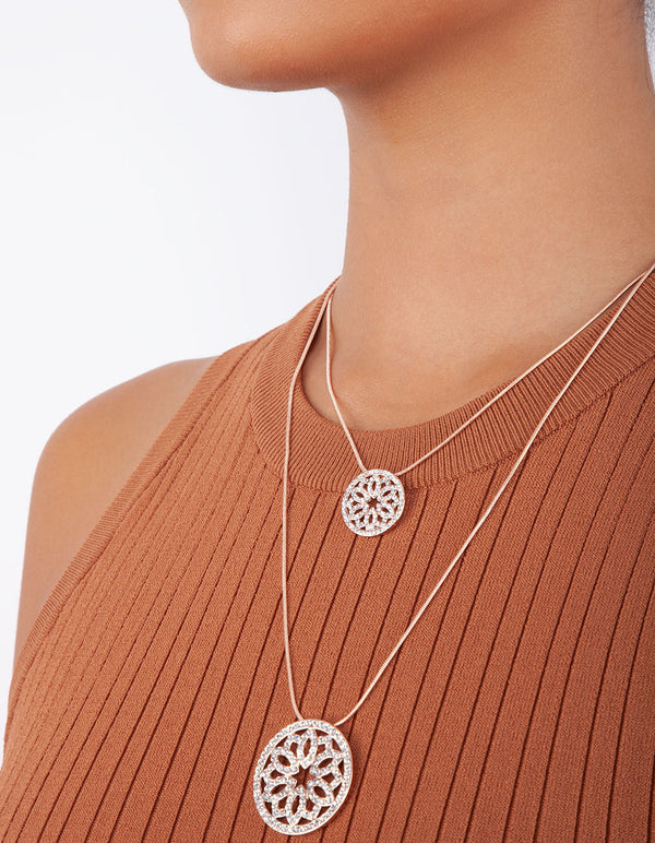 Rose Gold Double Row Circle Diamante Necklace