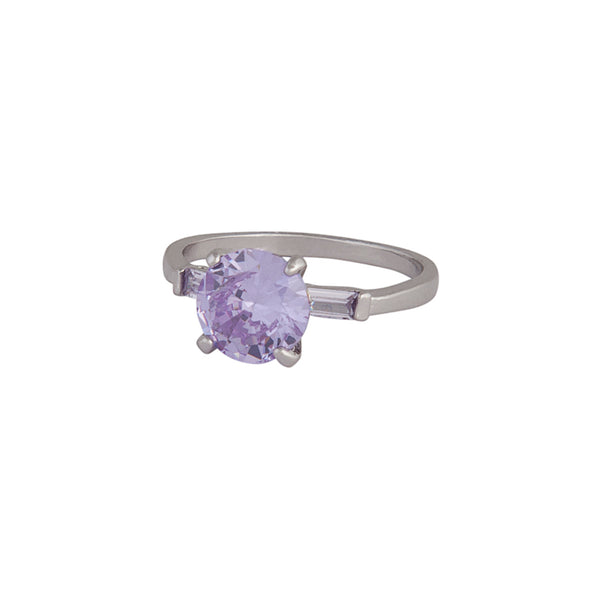 Silver Round Stone Purple Cubic Zirconia Ring