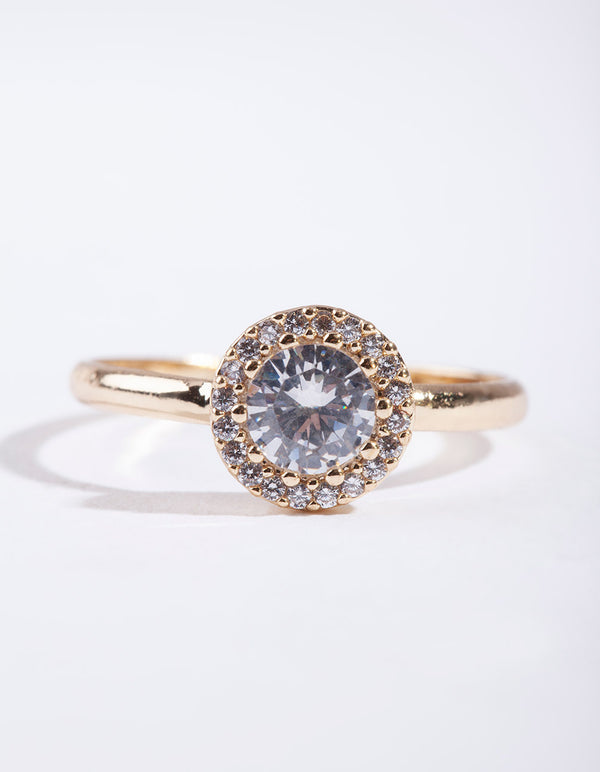 Gold Cubic Zirconia Circle Stone Surround Ring