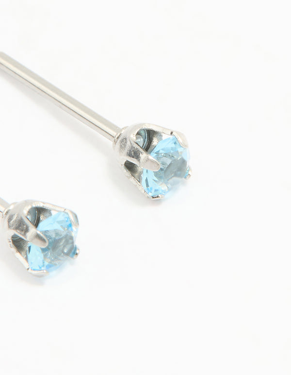 Surgical Stainless Steel 3MM Blue Cubic Zirconia Piercing Stud
