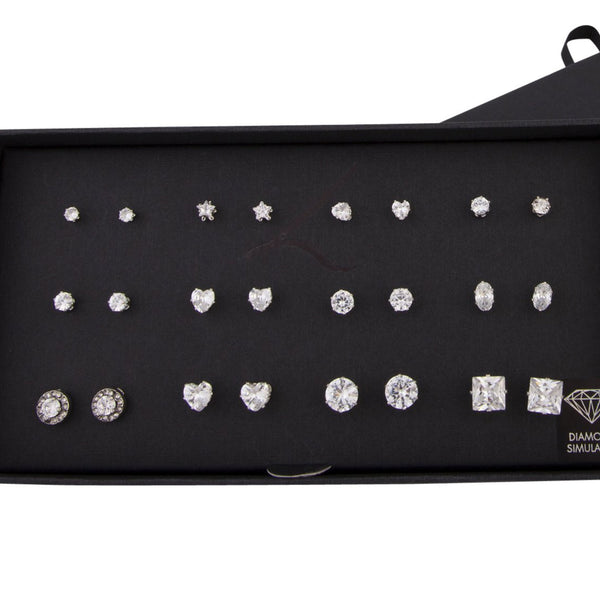 Diamond Simulant Silver Stud Earring 12-Pack