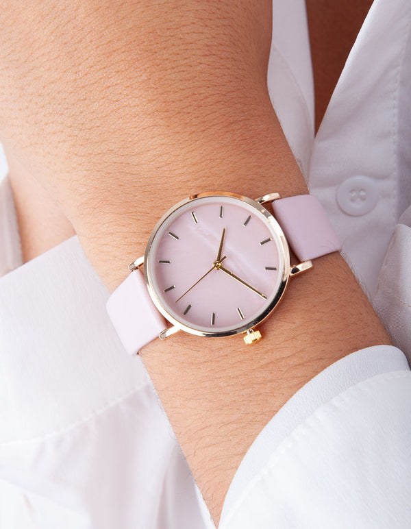 Baby Pink Gold Leatherette Strap Watch