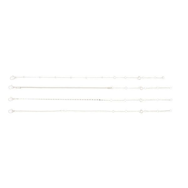 Silver Adjustable Bracelet Anklet Classic 4-Pack